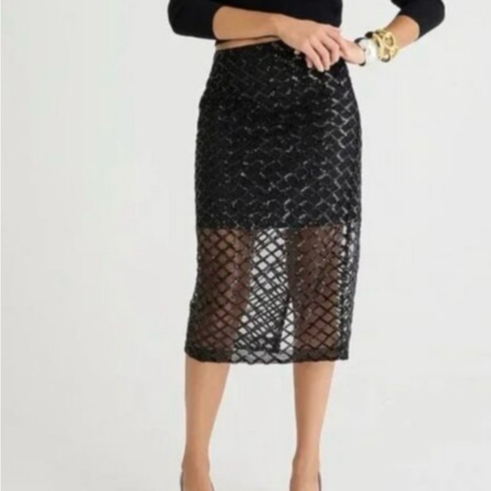 J. Crew Collection Black Lattice Sequin Pencil Skirt NWT